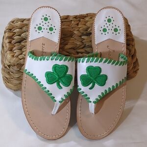 Jack Rogers Green and White Sandals with Shamrock Accents New Without Tags